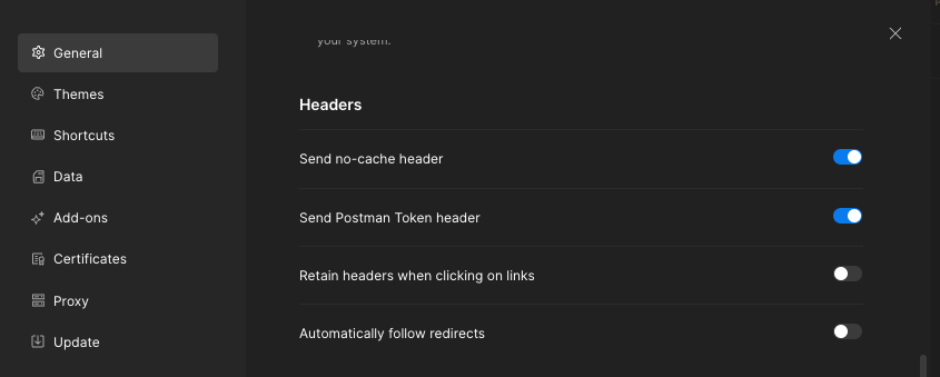 Postman settings headers